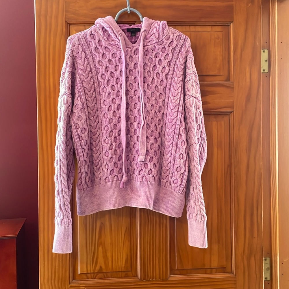 JCrew garment dyed cable knit hooded sweater